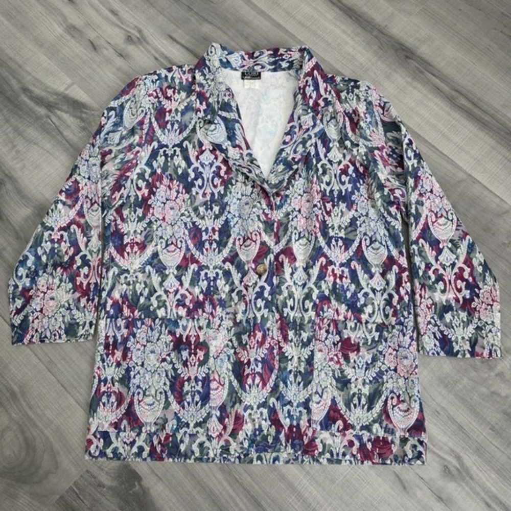 VTG Blazer Womens 10 Multicolor Floral Print Long Sleeve‎ Made In USA Boho